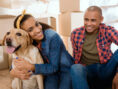 First-time pet owners welcome a dog into their home.