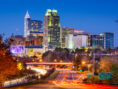 Raleigh, North Carolina skyline at night.